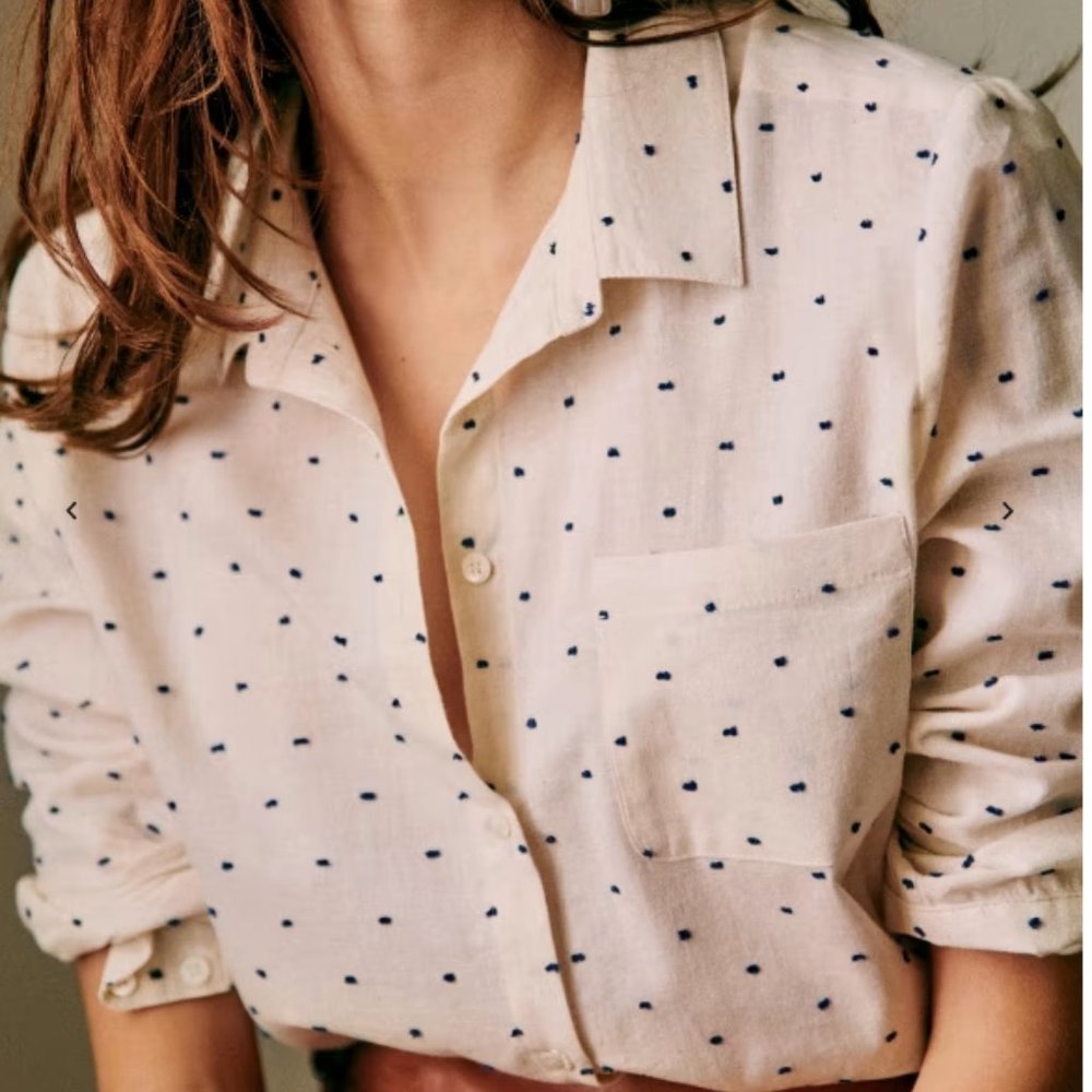 SEZANE Tomboy Shirt (Ecru/Blue Dots)